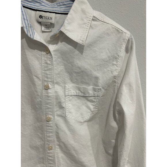 Stylus Womens White Button-Down Long Sleeve Shirt Size S Cotton Casual Basic - Picture 4 of 10